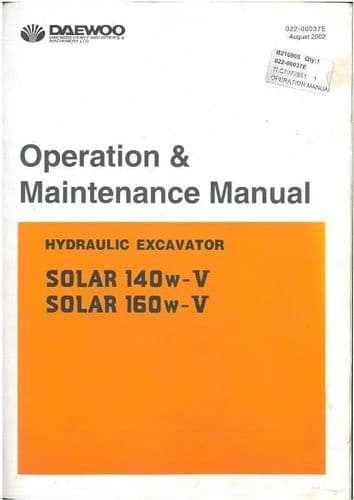 Daewoo Hydraulic Excavator Solar 140W-V 160W-V Operators Manual - 140 160 W-V