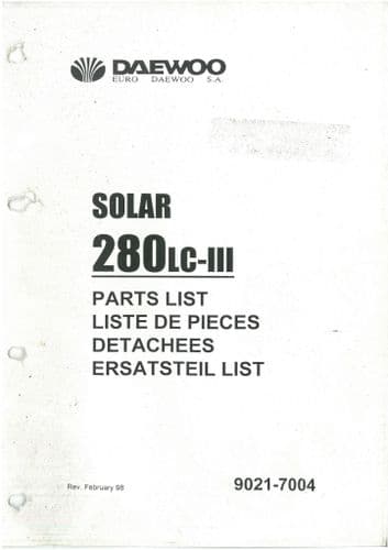 Daewoo Hydraulic Excavator Solar 280LC-III Parts Manual - 280 LC-III