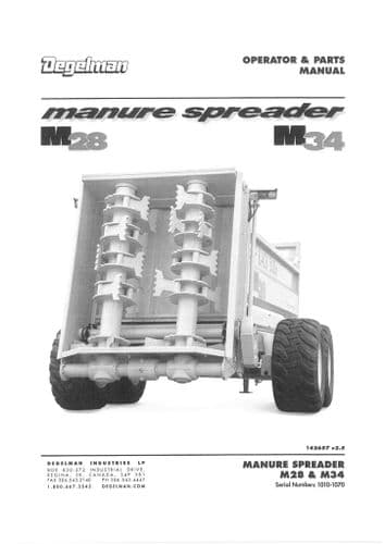 Dagelman Manure Spreader M28 & M34 Operators Manual and Parts Manual