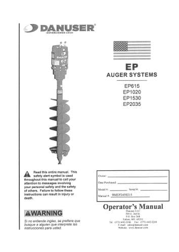 Danuser Auger Digger Drill System EP615 EP1020 EP1530 EP2035 Operators Manual
