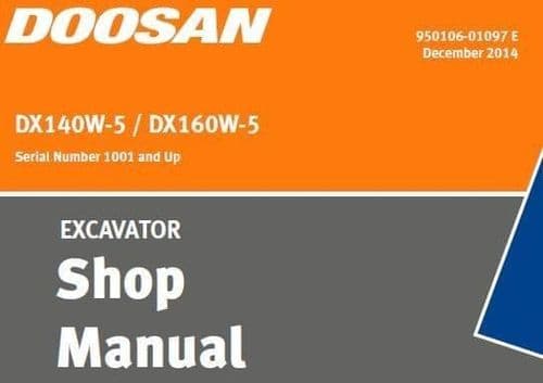Daowoo Doosan Wheeled Excavator DX140W-5 DX160W-5 Workshop Service Manual