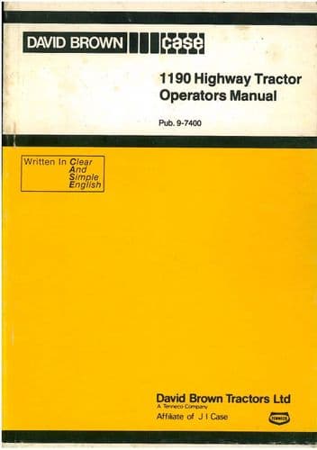 David Brown Case 1190 Highway Tractor Operators Manual