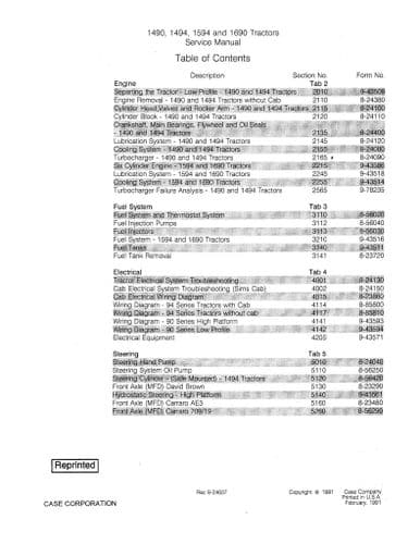 David Brown Case Tractor 1490 1494 1594 1690  Service Workshop Manual