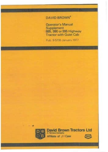 David Brown Highway Tractor 885 990 995 Supplement Operators Manual