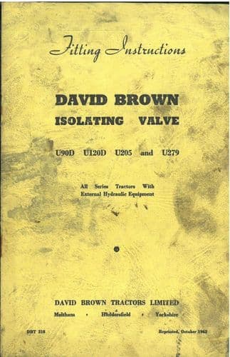 David Brown Isolating Valve U90D U120D U205 U279 Fitting Instructions Operators Manual