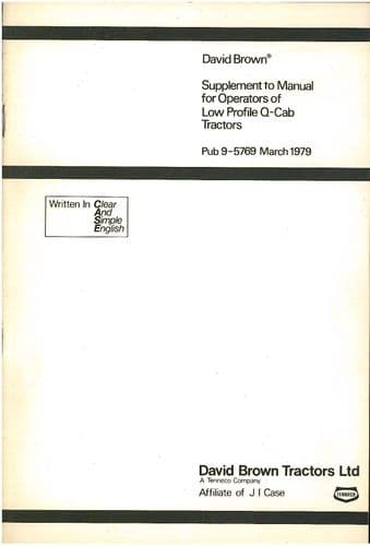 David Brown Tractor Operators Manual - Low Profile Q-Cab Supplement