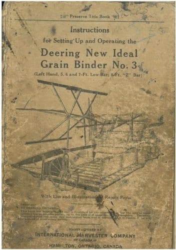 Deering New Ideal Grain Binder No.3 Operators Manual with Parts List