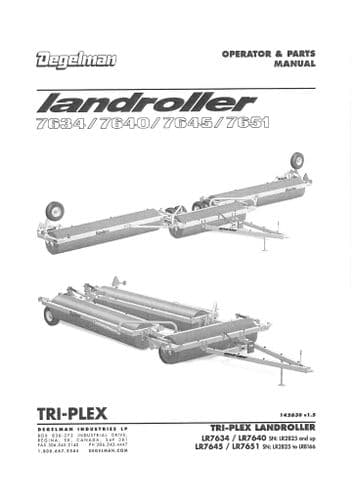 Degelman Landroller 7634 7640 7645 7651 Operators Manual and Spare Parts List