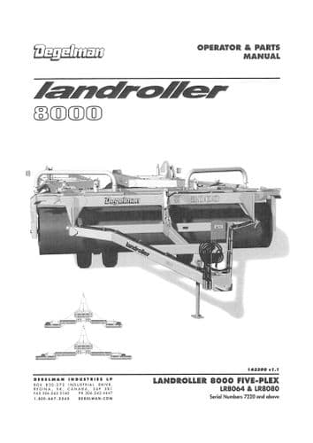 Degelman Landroller 8000 Five Plex LR8064 & LR8080 Operators Manual and Spare Parts List