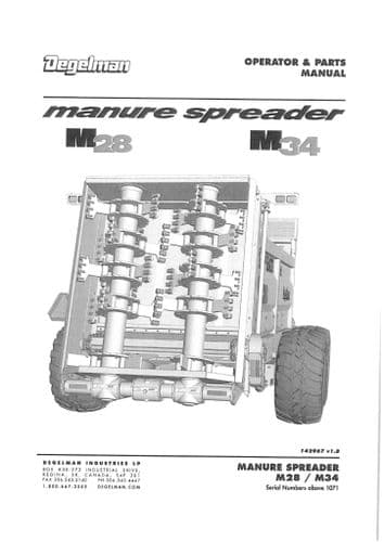 Degelman Manure Spreader M28 & M34 Operators Manual and Spare Parts List