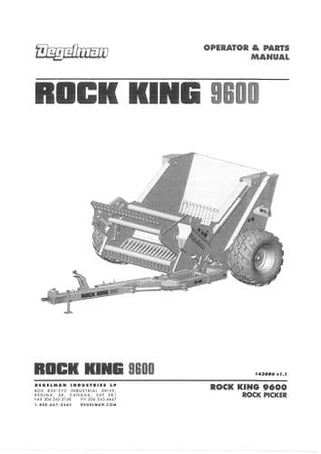 Degelman Rock Picker Rock King 9600 Operators Manual and Spare Parts List