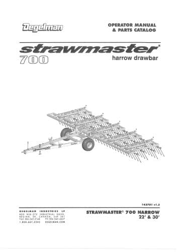 Degelman Strawmaster Harrow Drawbar 700 Operators Manual and Spare Parts List