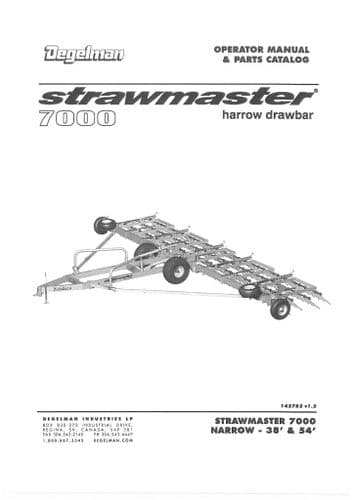 Degelman Strawmaster Harrow Drawbar 7000 Operators Manual and Spare Parts List