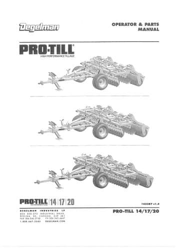 Degelman Tiller Pro-Til 14, 17 & 20 Operators Manual and Spare Parts List