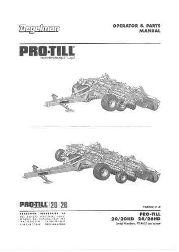 Degelman Tiller Pro-Til 20 & 26 Operators Manual and Spare Parts List
