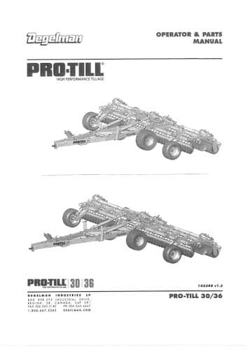 Degelman Tiller Pro-Til 30 & 36 Operators Manual and Spare Parts List
