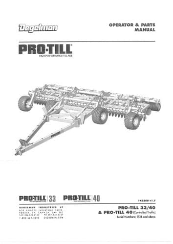 Degelman Tiller Pro-Til 33 & 40 Operators Manual and Spare Parts List