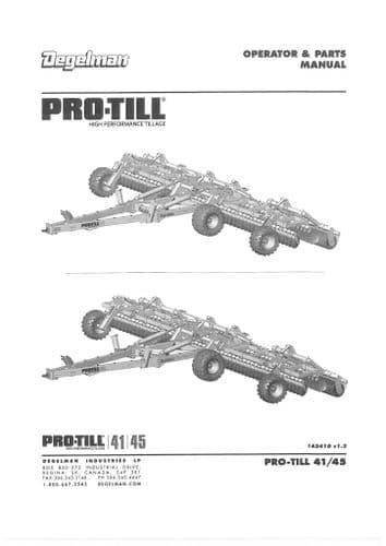 Degelman Tiller Pro-Til 41 & 45 Operators Manual and Spare Parts List