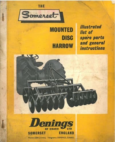 Denings of Chard Somerset Mounted Disc Harrow -  Operators Manual with Parts List