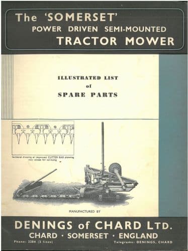 Denings of Chard Somerset  Power Driven Semi-Mounted Tractor Mower Parts Manual