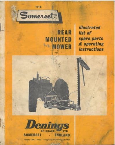 Denings of Chard Somerset Rear Mounted Mower -  Operators Manual with Parts List