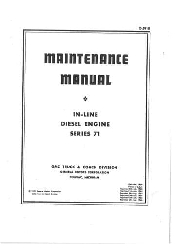 Detriot In Line Diesel Engine Series 71 - 4-71 & 6-71  Workshop Service Manual