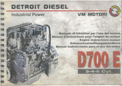 Detroit Diesel Engine Industrial Power D700E 3cyl 4cyl & 6cyl Operators Manual and Spare Parts List