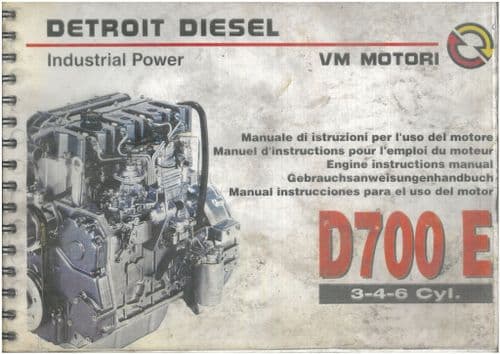 Detroit Diesel Engine Industrial Power D700E 3cyl 4cyl & 6cyl Operators Manual and Spare Parts List