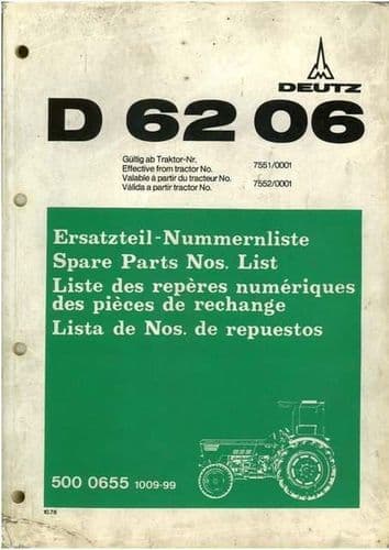 Deutz D6206, D 62 06, Tractor Parts Manual
