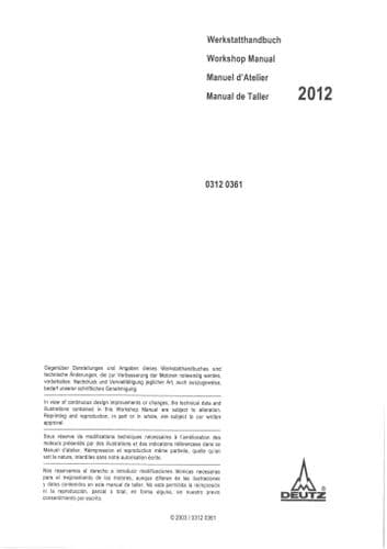 Deutz Engine  2012 Workshop Service Repair Manual