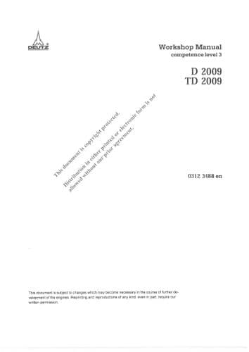 Deutz Engine D2009 & TD2009 Workshop Service Manual