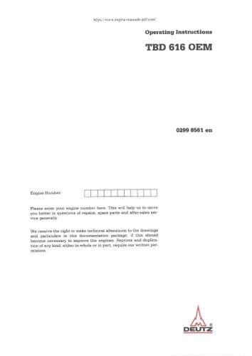 Deutz Engine TBD 616 OEM Operators Manual