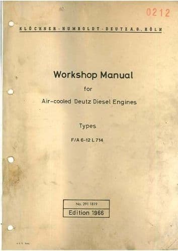 Deutz F/A 6 L714, F/A 8 L714, F/A 12 L714 Engine Service Workshop Manual