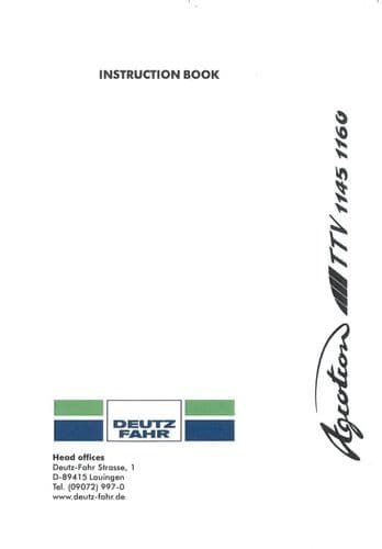 Deutz Fahr Agrotron TTV 1145 1160 Operators Manual