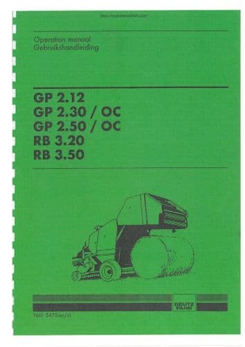 Deutz Fahr Baler GP2.12 GP2.30-OC GP2.50-OC RB3.2 RB3.50 Operators Manual
