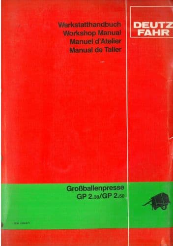 Deutz Fahr Baler GP2.30 GP2.50 - Workshop Service Manual -2.30 2.50