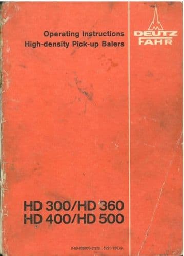 Deutz Fahr Baler HD300 HD360 HD400 HD500 Operators Manual
