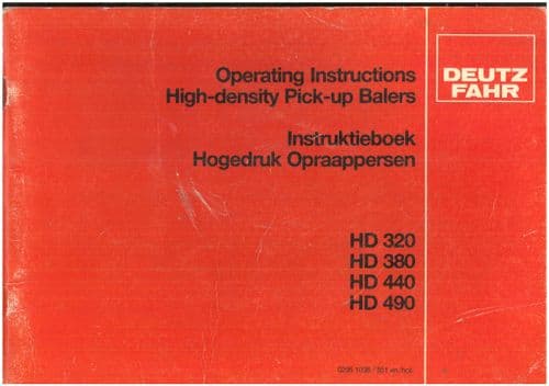 Deutz Fahr Baler HD320 HD380 HD440 HD490 Operators Manual - ORIGINAL
