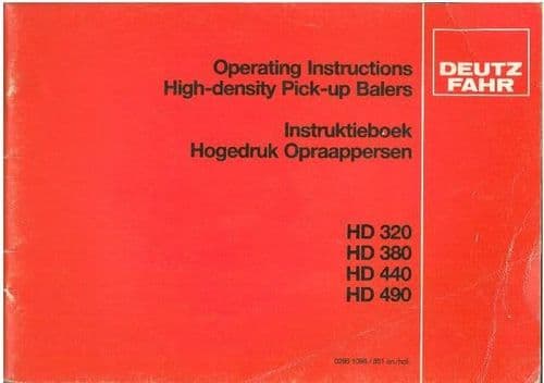 Deutz Fahr Baler HD320 HD380 HD440 HD490 Operators Manual