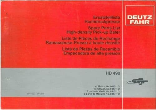 Deutz Fahr Baler HD490 Parts Manual - HD 490