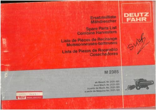 Deutz Fahr Combine  Harvester M2385 Parts Manual - ORIGINAL