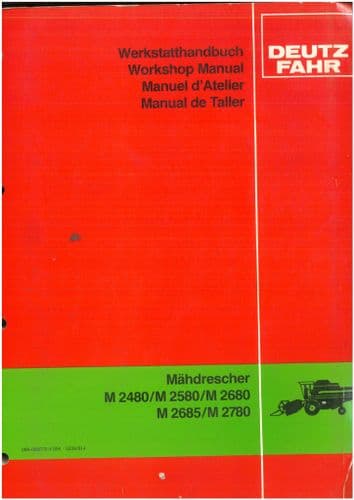 Deutz Fahr Combine Harvester - M2480 M2580 M2680 M2685 M2780  Workshop Service Manual