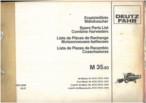 Deutz Fahr Combine Harvester M35.80 Parts Manual