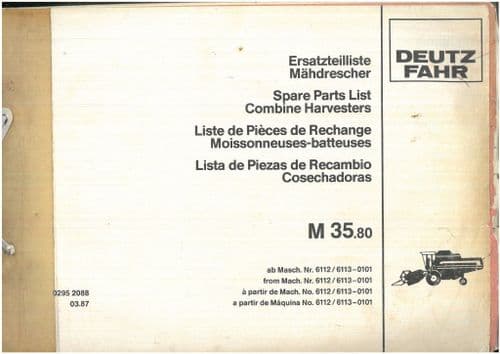 Deutz Fahr Combine Harvester M35.80 Parts Manual