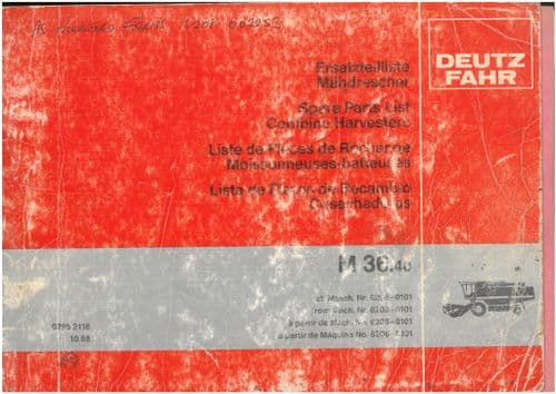 Deutz Fahr Combine  Harvester M36.40 Parts Manual