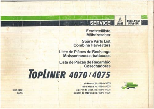 Deutz Fahr Combine  Harvester Topliner 4070 & 4075 Parts Manual