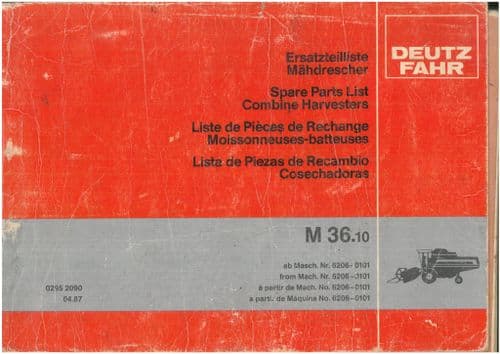 Deutz Fahr Combine M36.10 Parts Manual - ORIGINAL