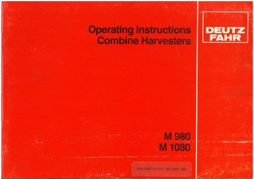 Deutz Fahr Combine M980 M1080 Operators Manual