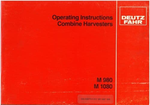 Deutz Fahr Combine M980 M1080 Operators Manual