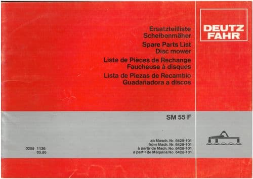 Deutz Fahr Disc Mower SM55F Parts Manual
